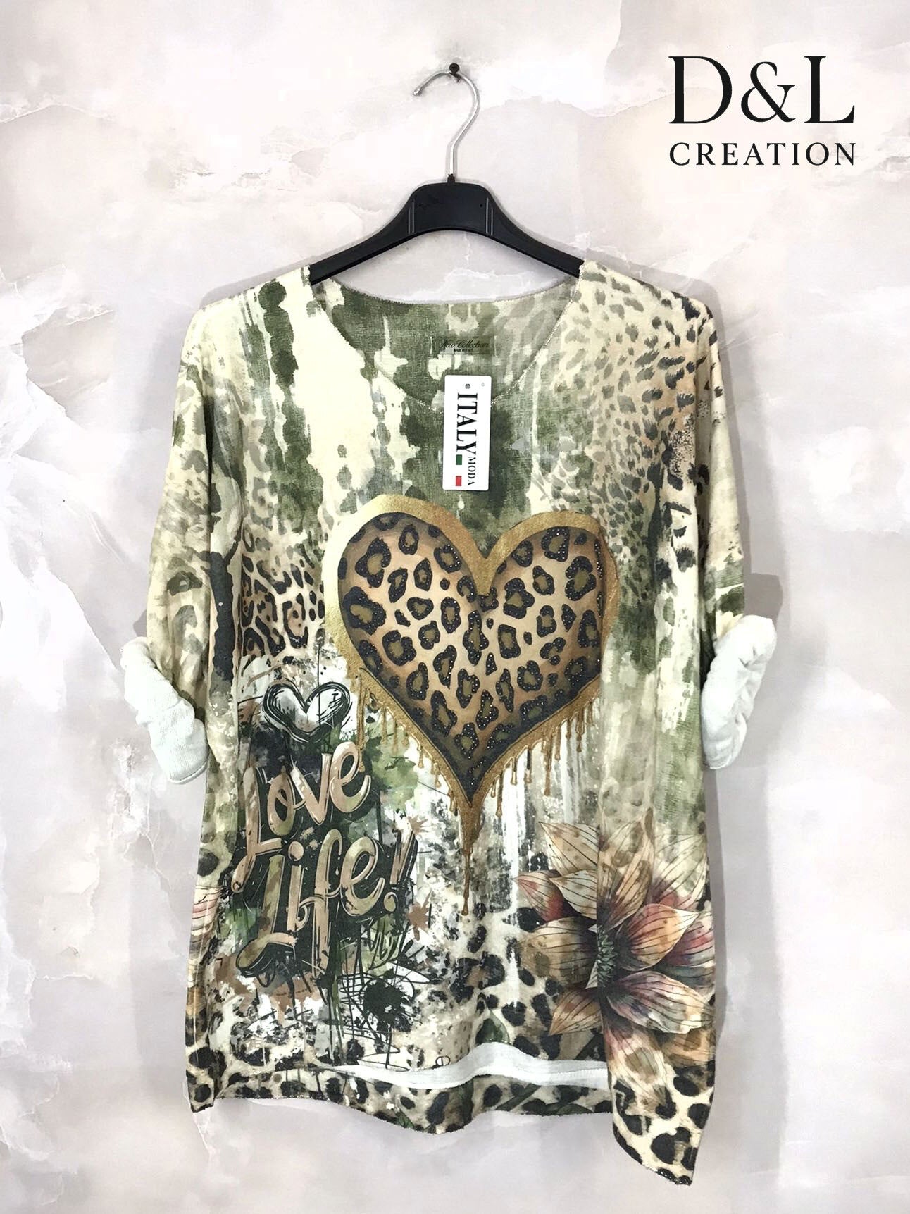 Printed fine knit top sizes T38 to T52 i Plus Size