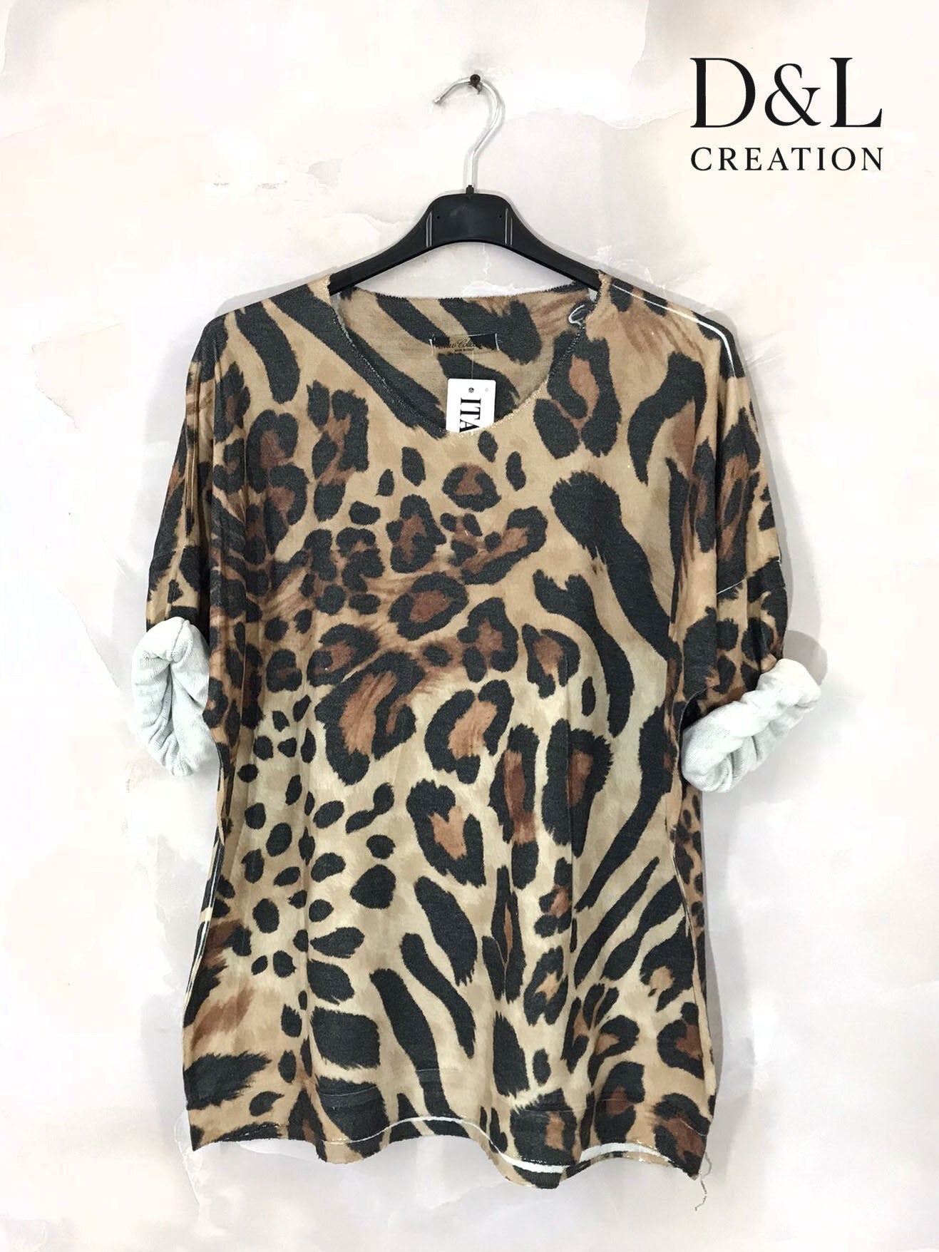 Printed fine knit top sizes T38 to T52 i Plus Size
