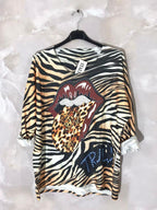 Printed fine knit top sizes T38 to T52 i Stor Storlek