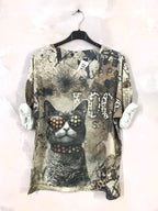 Printed fine knit top sizes T38 to T52 i Stor Storlek