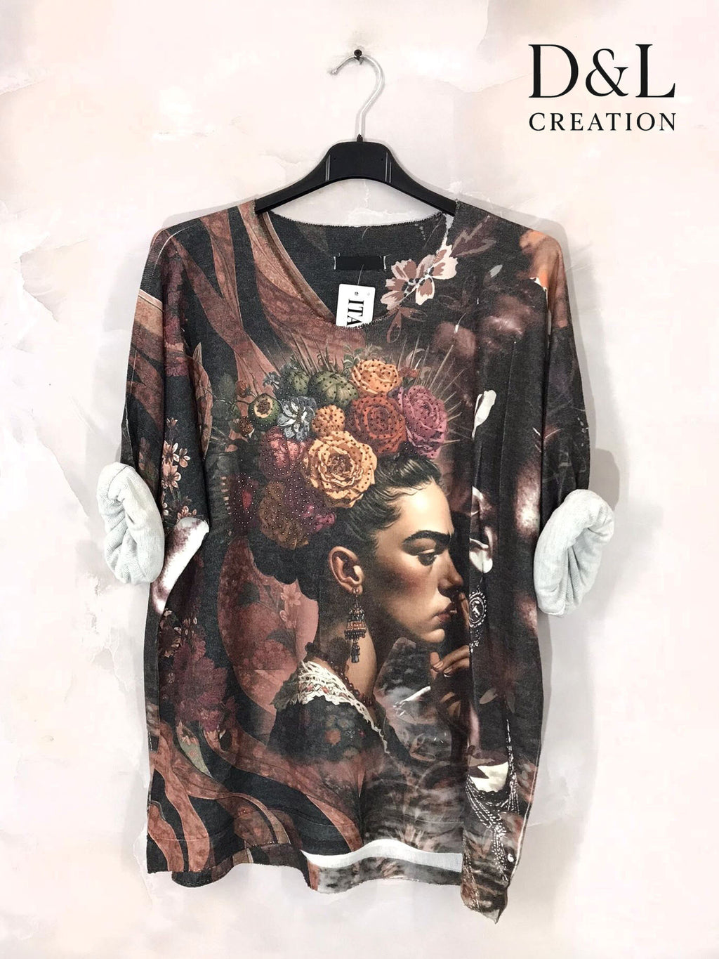 Printed fine knit top sizes T38 to T52 i Plus Size