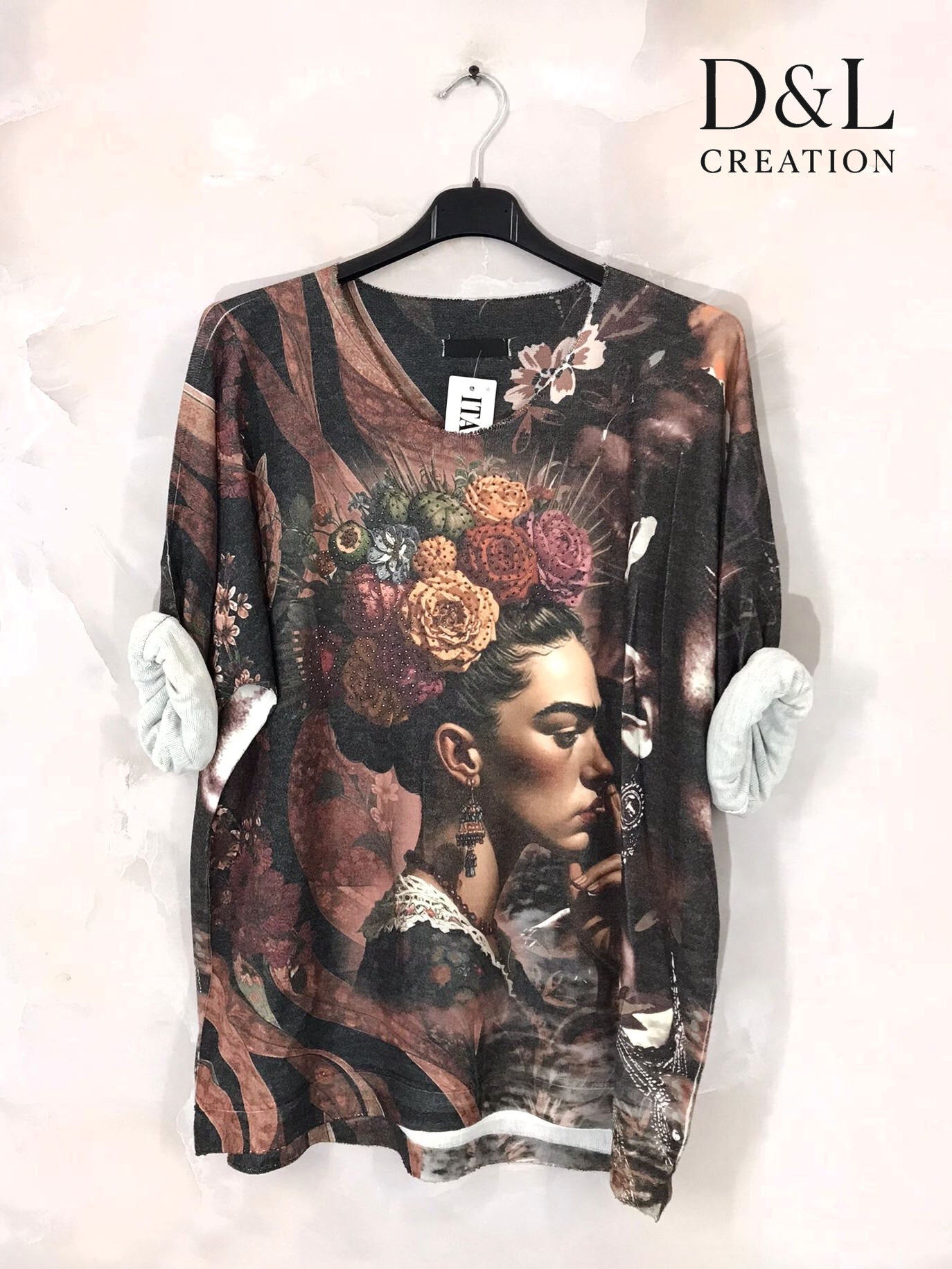 Printed fine knit top sizes T38 to T52 i Plus Size