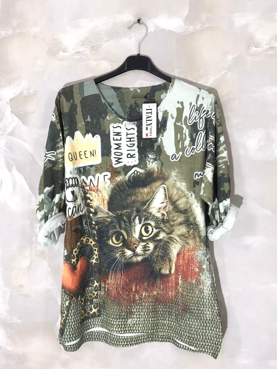 Printed fine knit top sizes T38 to T52 i Stor Storlek