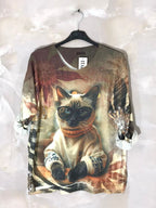 Printed fine knit top sizes T38 to T52 i Stor Storlek