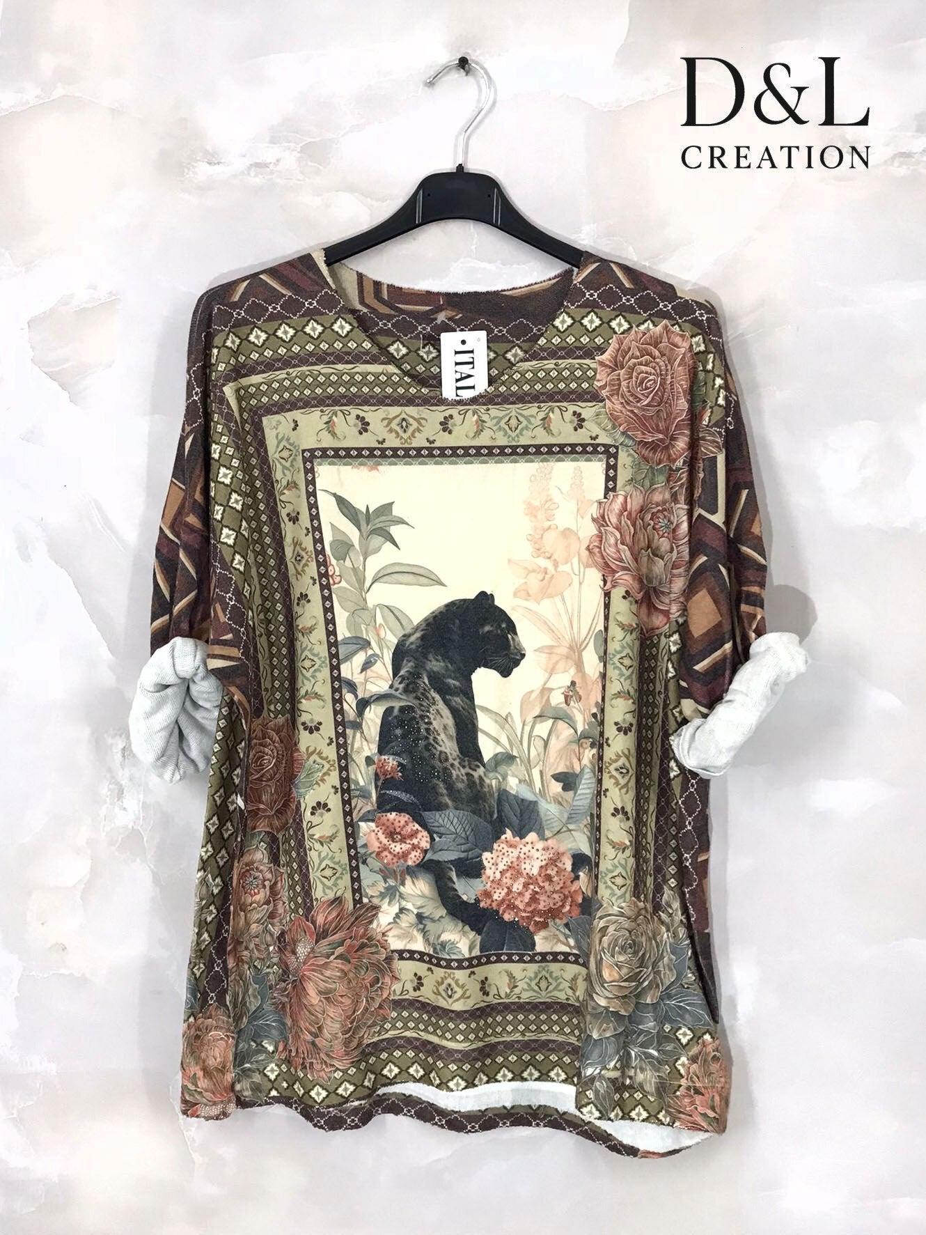 Printed fine knit top sizes T38 to T52 i Plus Size
