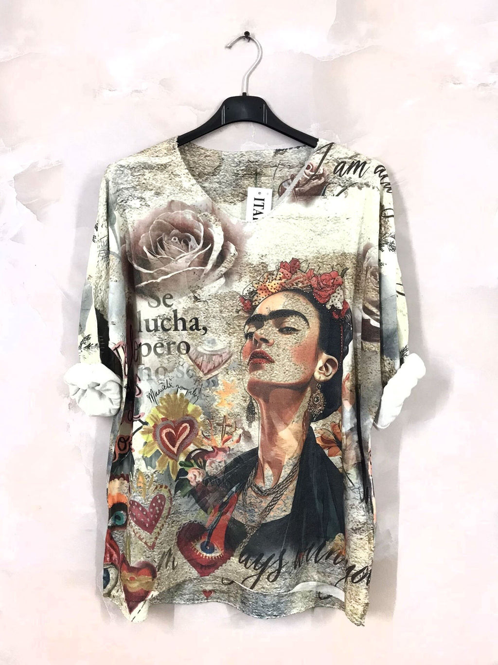 Printed fine knit top sizes T38 to T52 i Stor Storlek