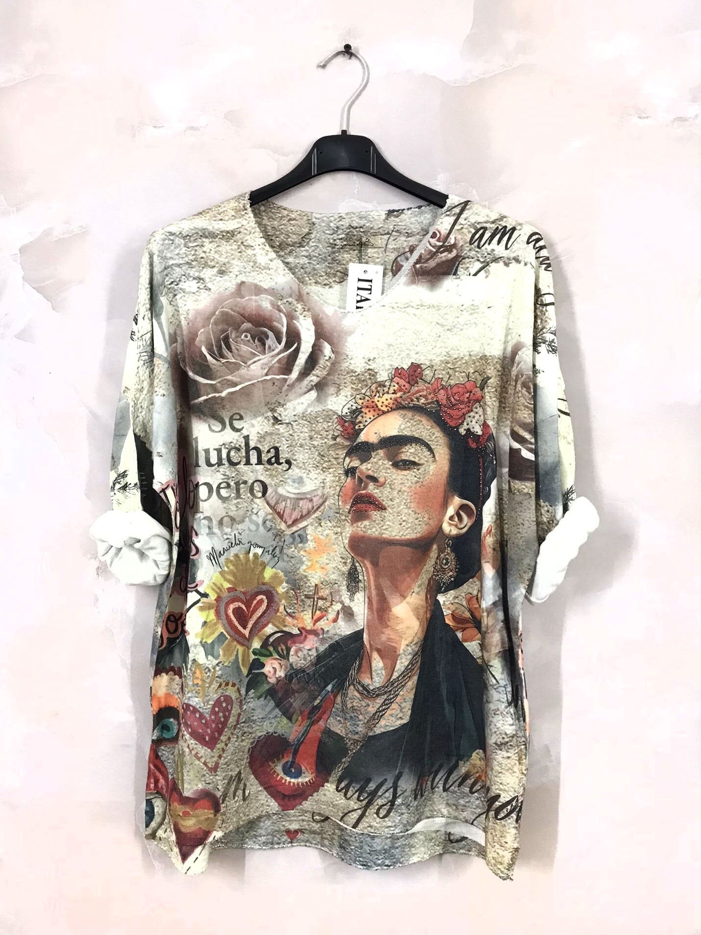 Printed fine knit top sizes T38 to T52 i Stor Storlek