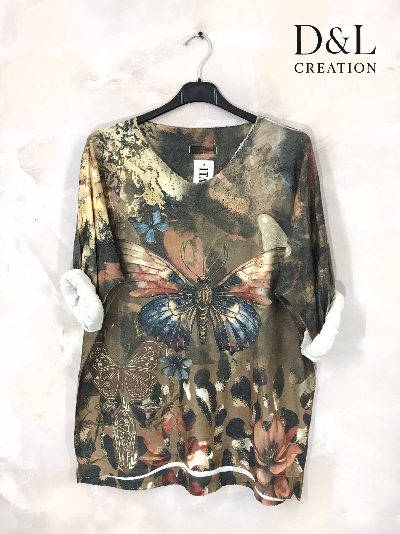 Printed fine knit top sizes T38 to T52 i Plus Size