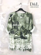 Printed fine knit top sizes T38 to T52 i Plus Size