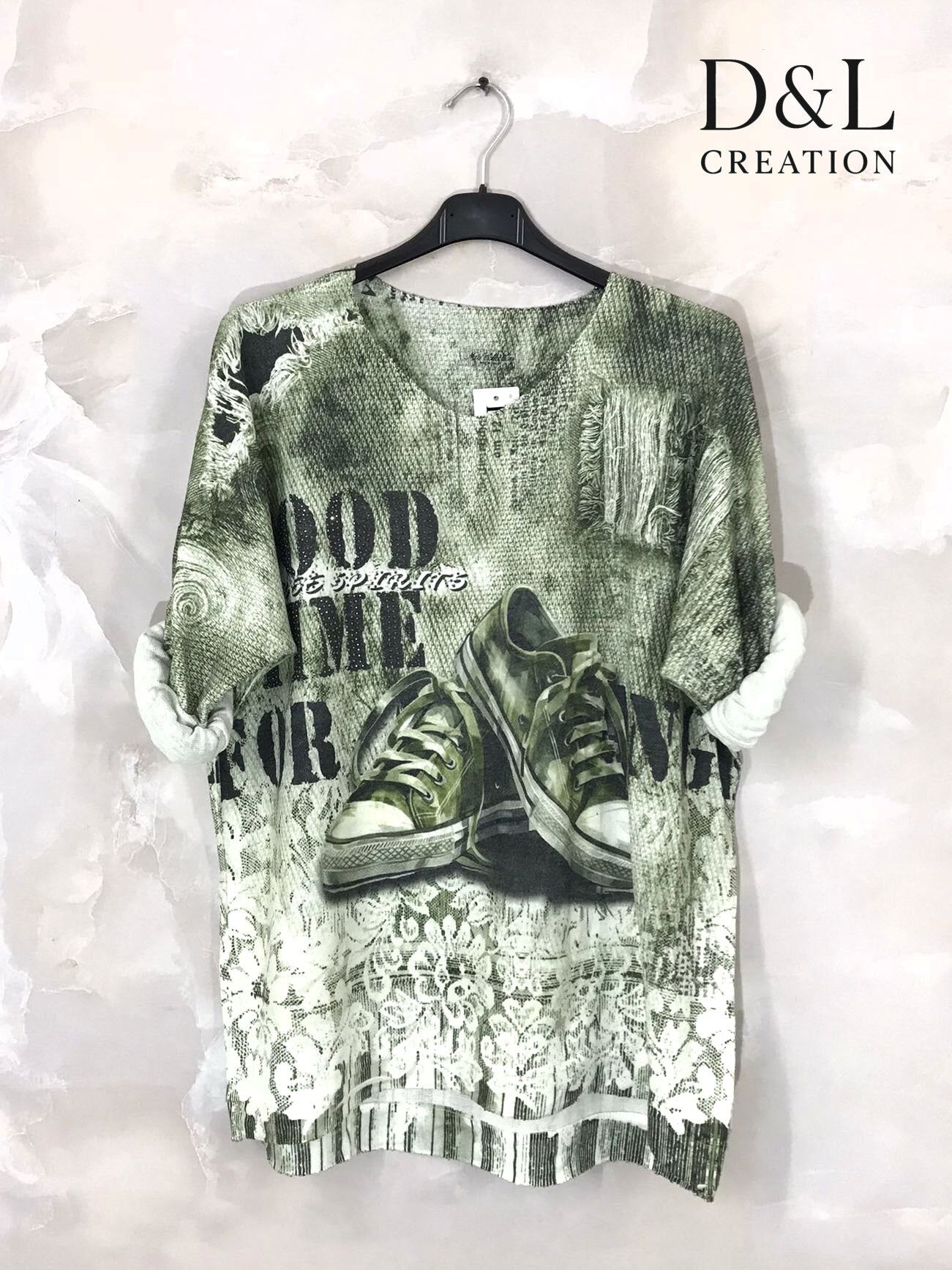 Printed fine knit top sizes T38 to T52 i Plus Size