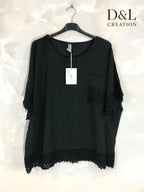 Plus Size Top short cotton sleeves with T38 T60 lace pocket and bottom