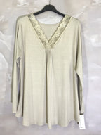 Plus Size Top long -collar sleeves V with lace