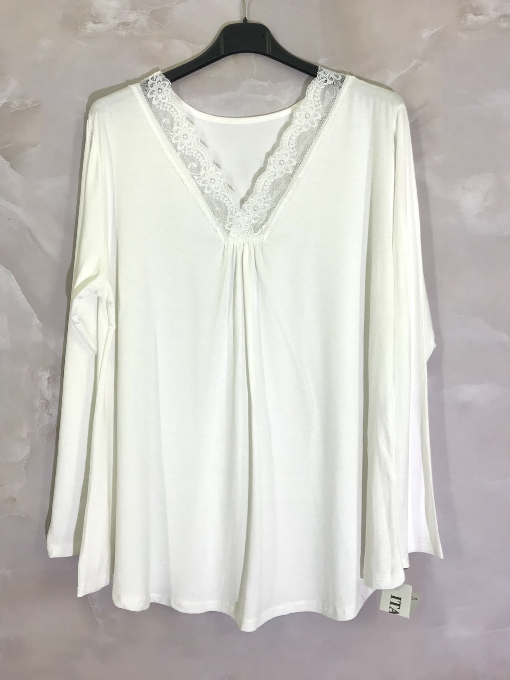 Plus Size Top long -collar sleeves V with lace
