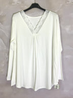 Plus Size Top long -collar sleeves V with lace
