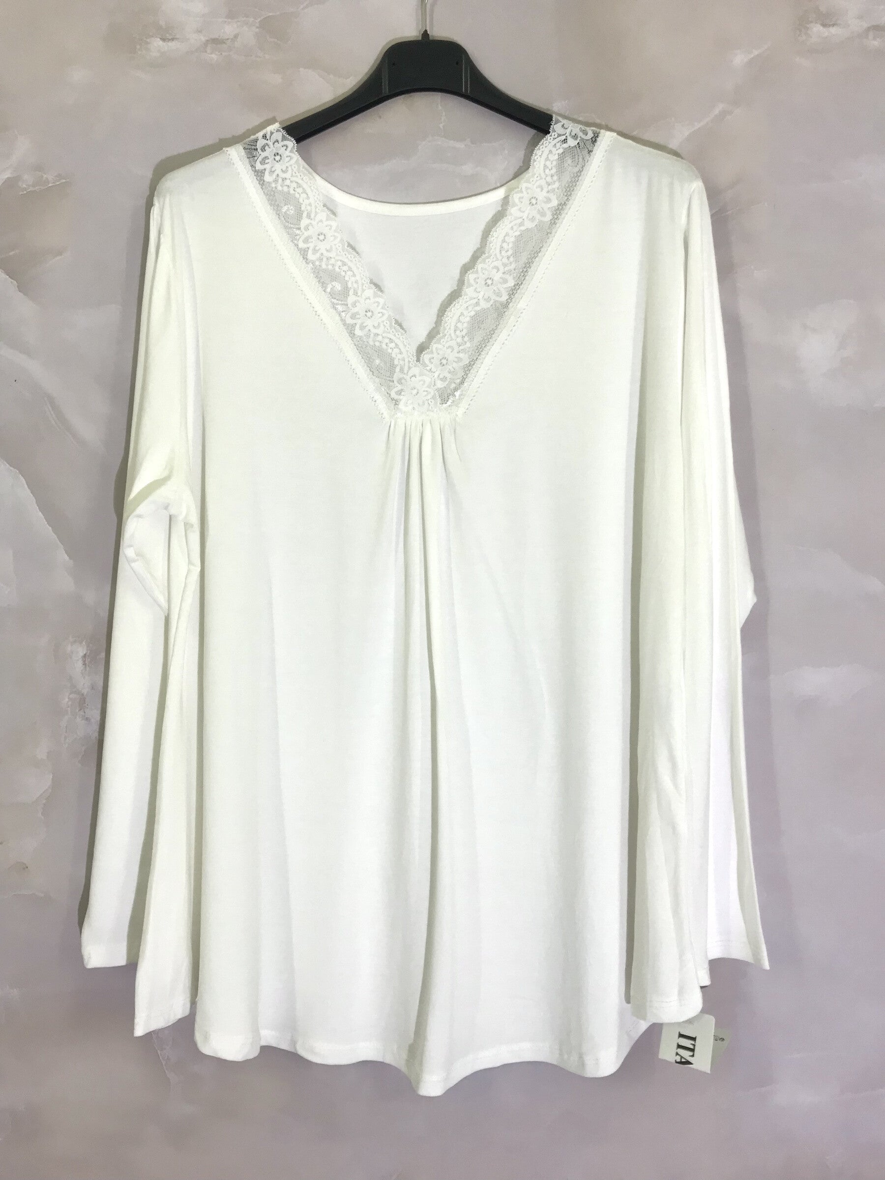 Plus Size Top long -collar sleeves V with lace