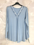 Plus Size Top long -collar sleeves V with lace