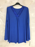 Plus Size Top long -collar sleeves V with lace