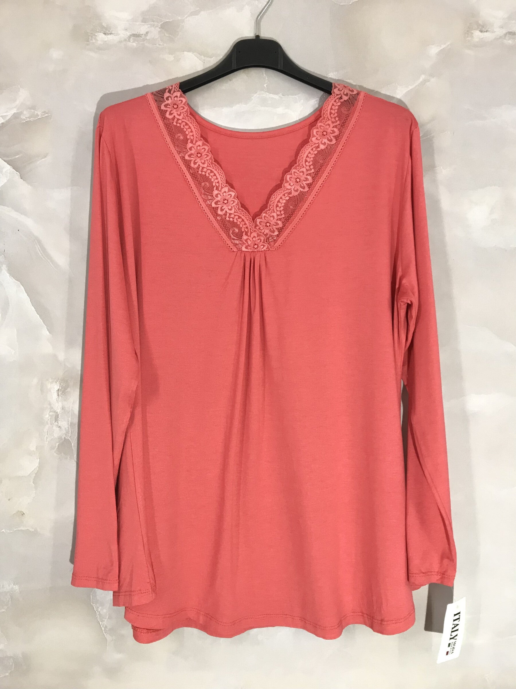 Plus Size Top long -collar sleeves V with lace