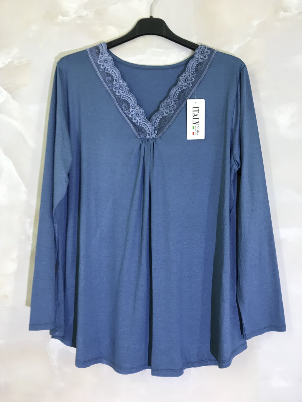 Plus Size Top long -collar sleeves V with lace