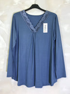 Plus Size Top long -collar sleeves V with lace