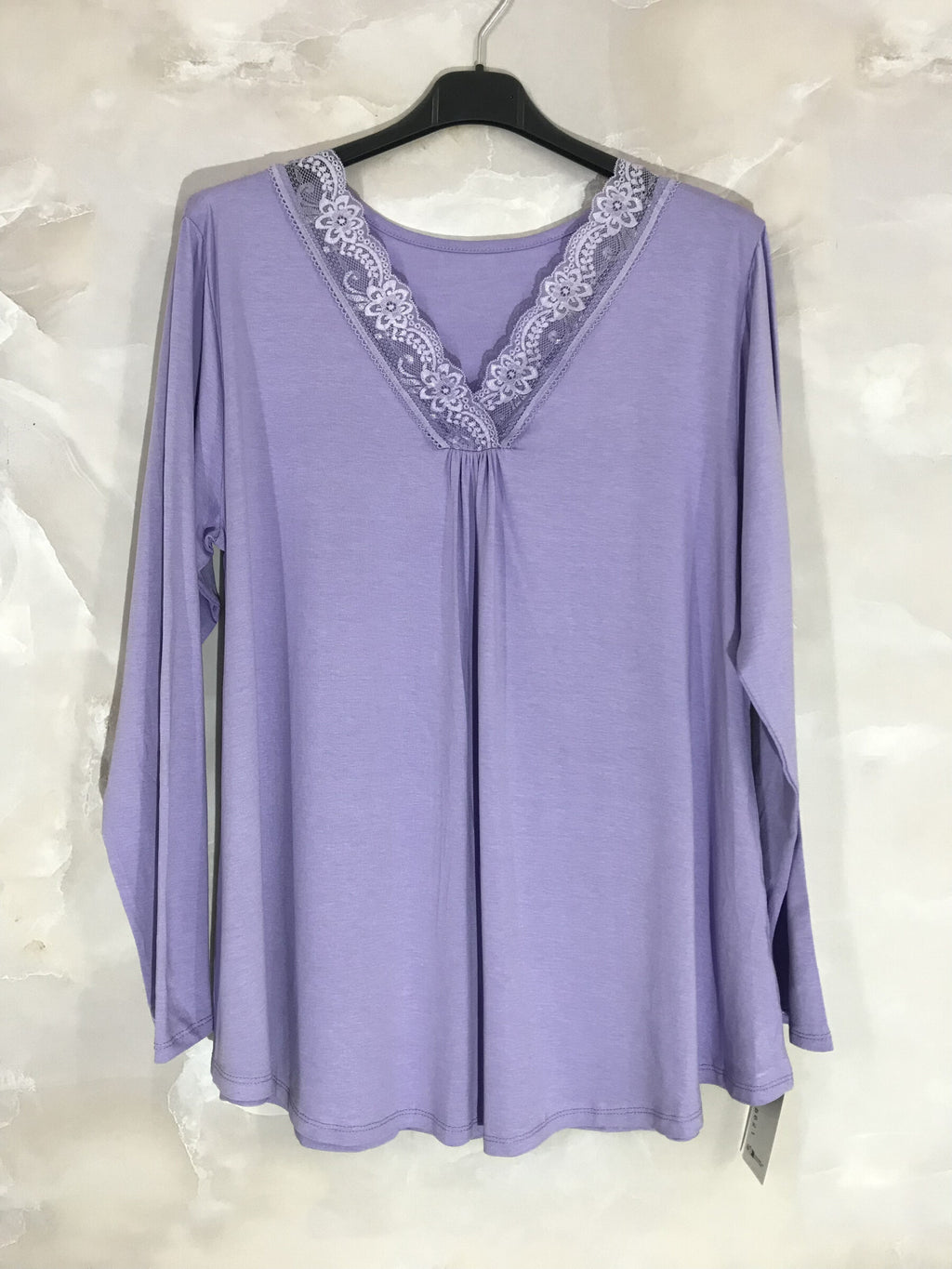 Plus Size Top long -collar sleeves V with lace