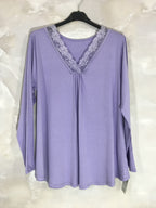 Plus Size Top long -collar sleeves V with lace