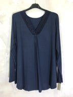 Plus Size Top long -collar sleeves V with lace