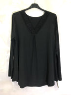 Plus Size Top long -collar sleeves V with lace