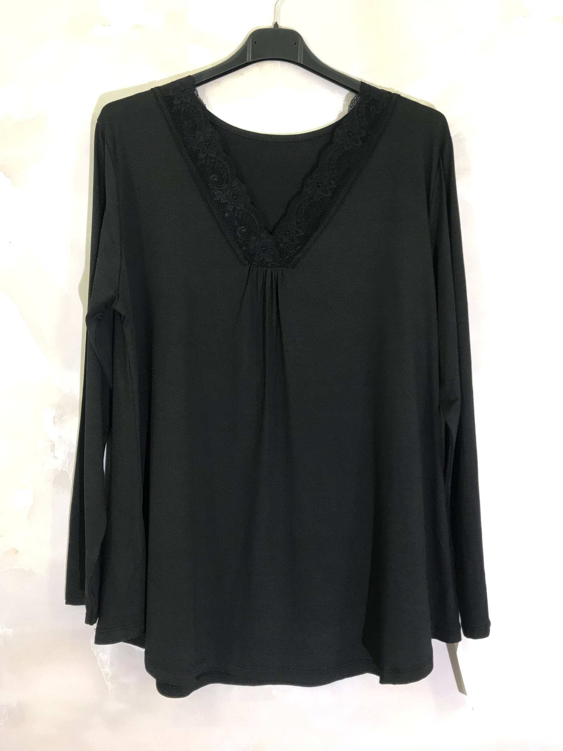 Plus Size Top long -collar sleeves V with lace