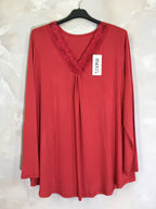 Plus Size Top med Långa Ärmar och Spets