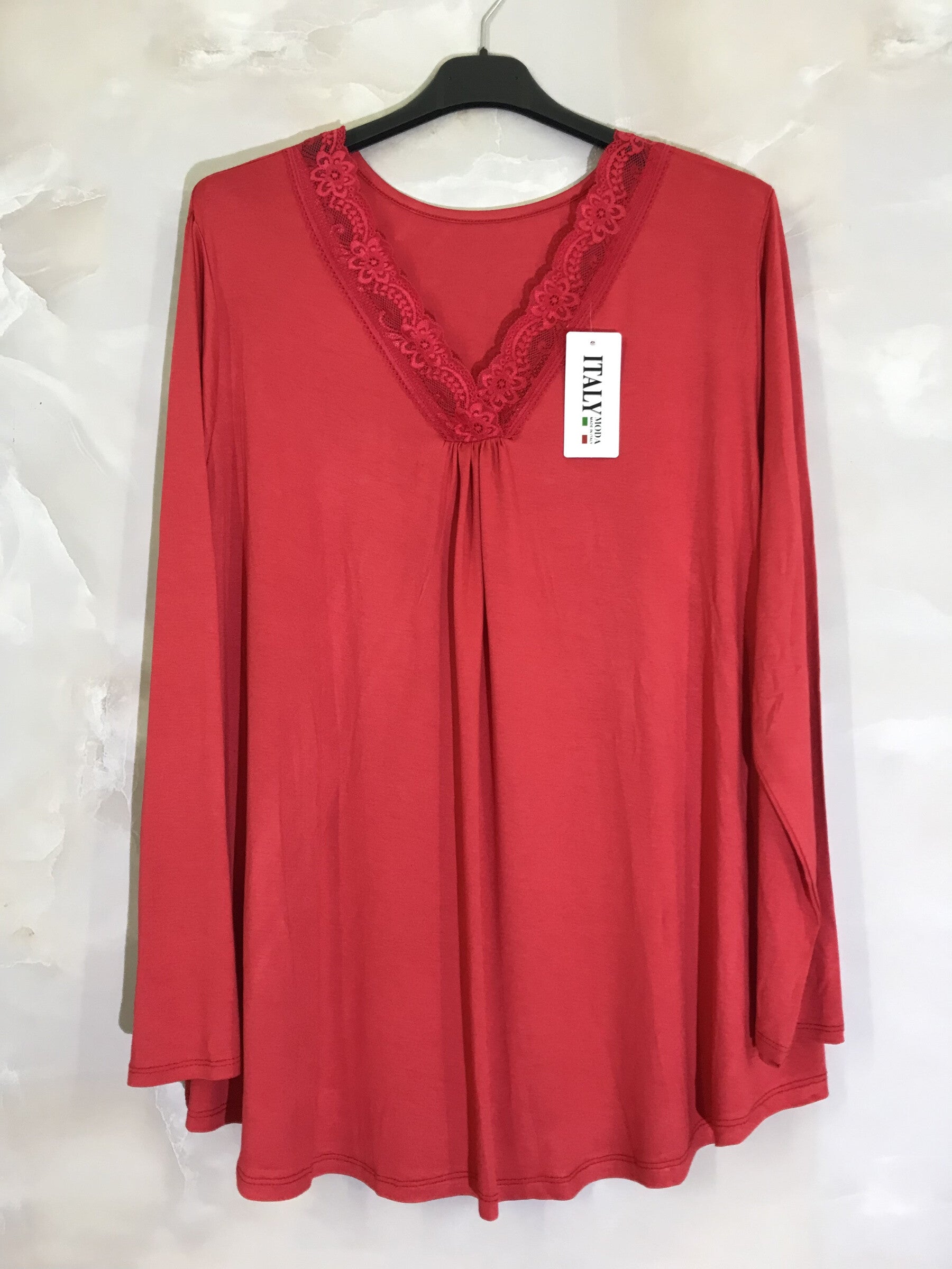 Plus Size Top med Långa Ärmar och Spets