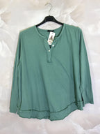 Plus Size Plain long-sleeved top with buttons