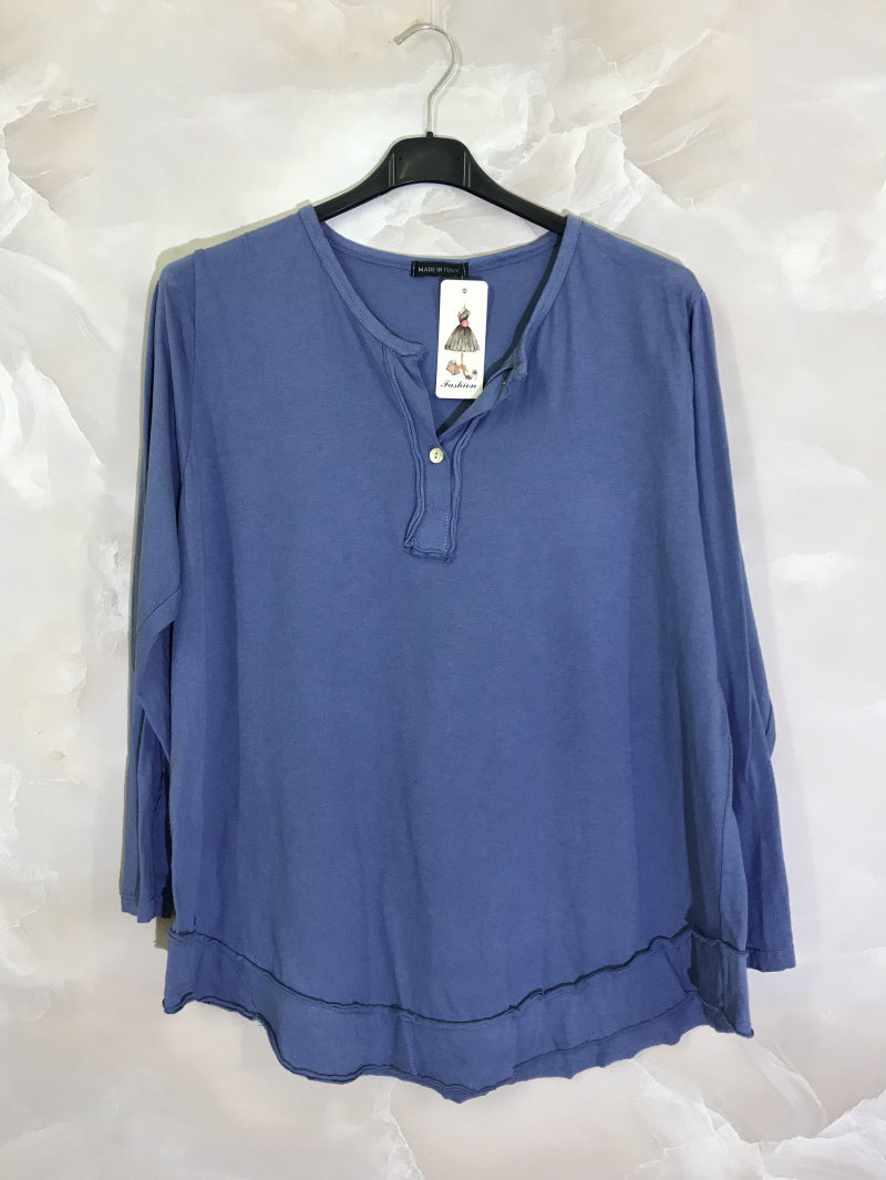 Plus Size Långärmad Topp med Knappar