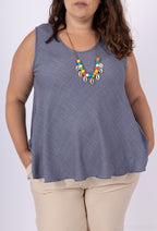 Plus Size Fluid striped top with collar T38 to T48