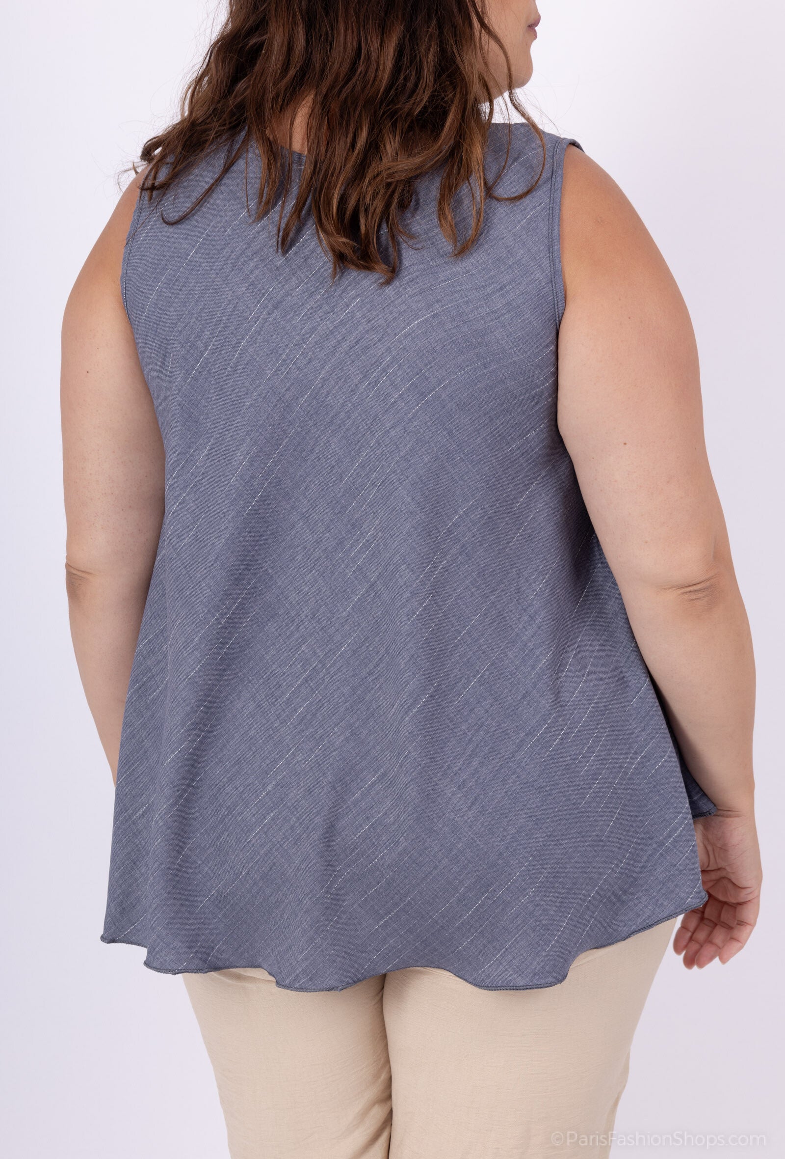 Plus Size Randsydd Top med Krage