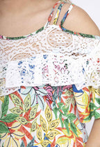 Plus Size Off-shoulder Spetstryckt Volangtopp