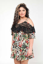 Plus Size Off Shoulder Lace Print Ruffle Top