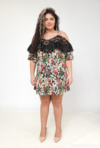 Plus Size Off Shoulder Lace Print Ruffle Top