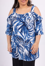 Plus Size Top med Axelmönster och Volanger