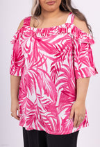 Plus Size Top med Axelmönster och Volanger