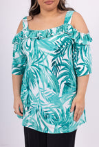 Plus Size Top med Axelmönster och Volanger