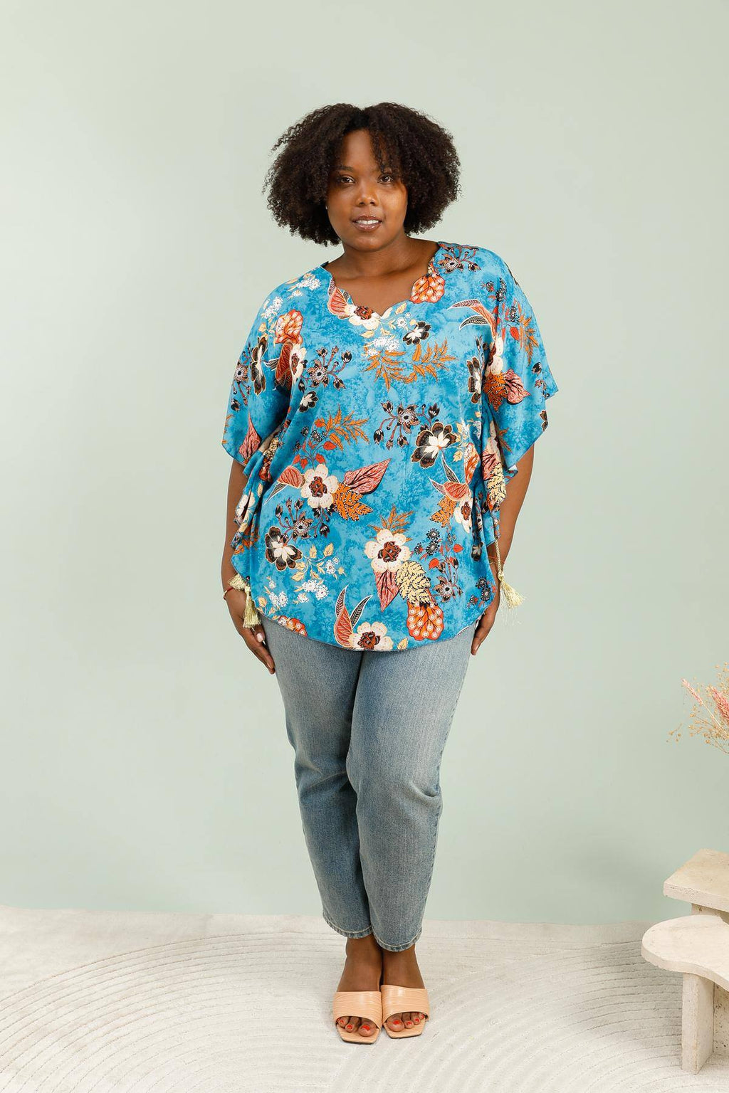 Tops with bat handle-soded in printed fabrics viscose i Stor Storlek