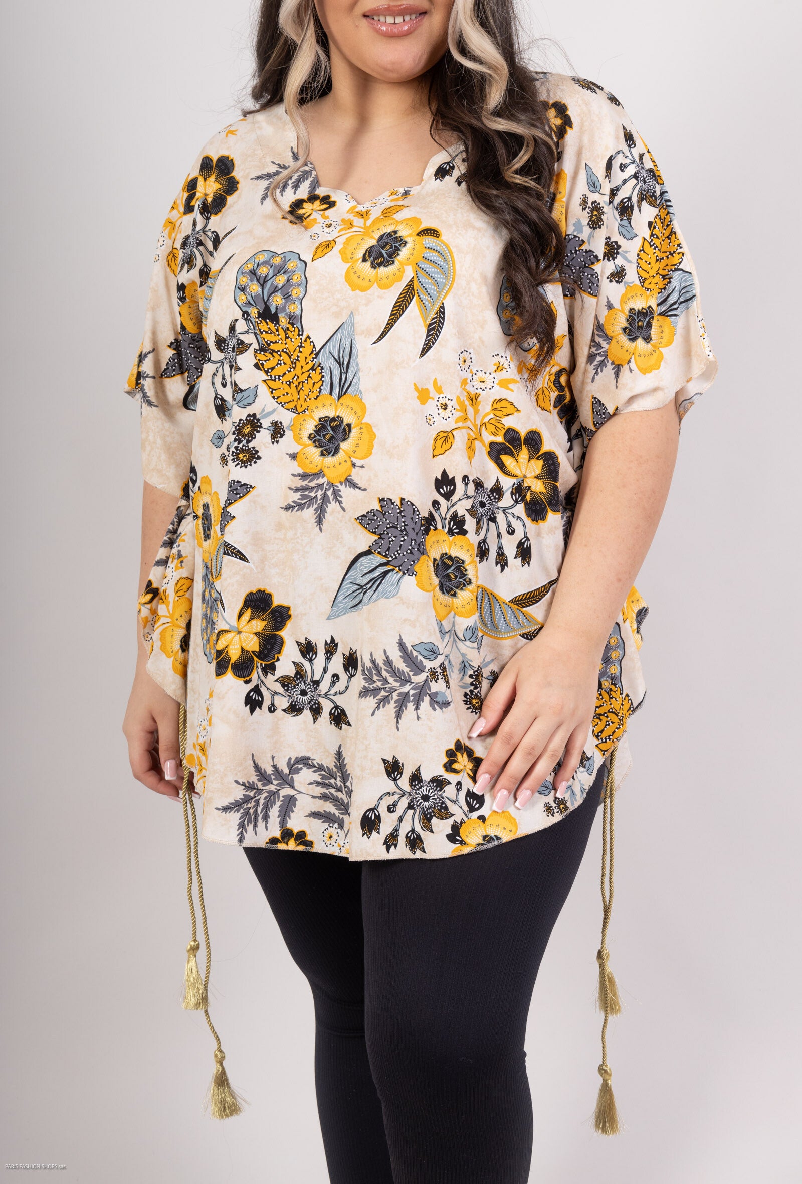 Plus Size Tops med Bat Handle-Soded i Mönstrad Viskos