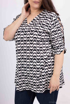 Plus Size Top med Öppen Ärmar och Rippad Kryssdesign