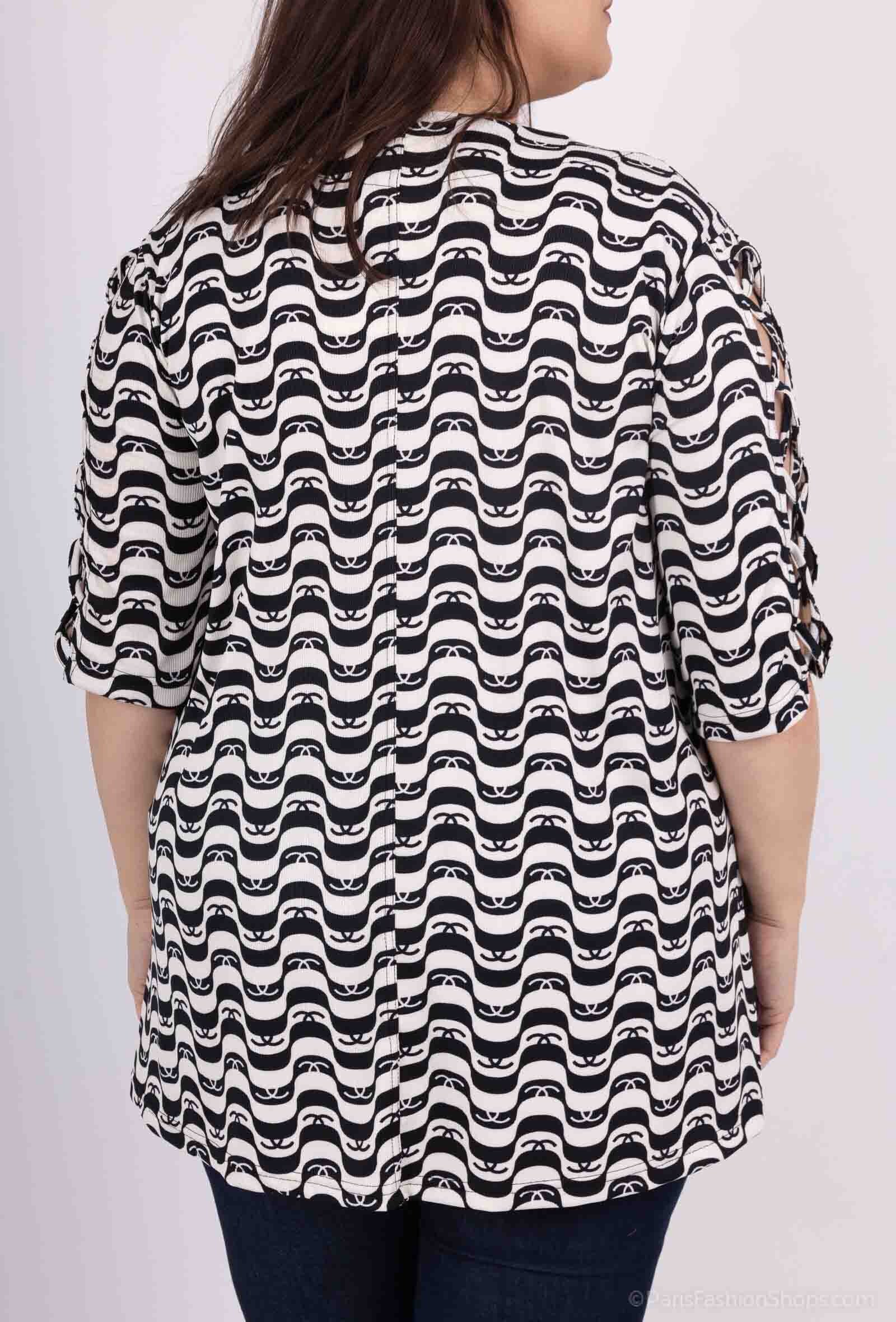 Plus Size Top med Öppen Ärmar och Rippad Kryssdesign