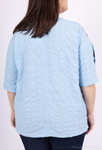 Plus Size Kortärmad Topp i Bubbeltyg med Färgblock