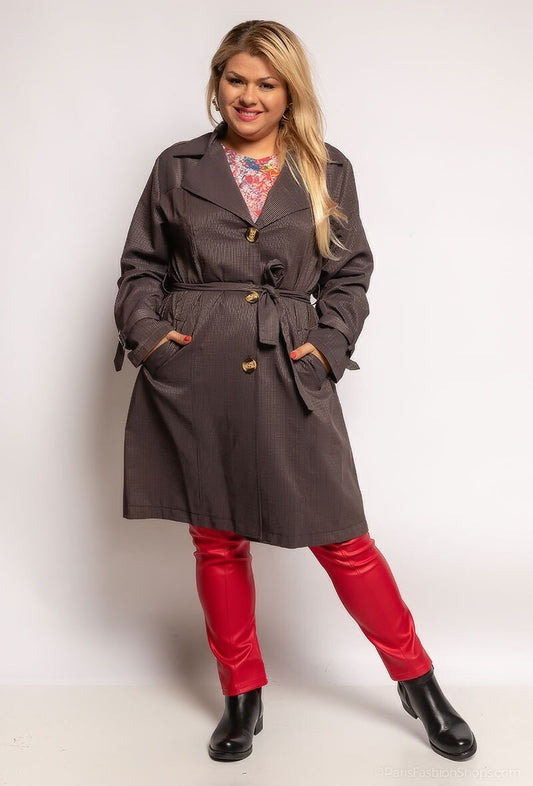 Plus Size Trench Coat med Metalliserade Stripes
