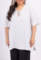 Plus Size V -neck tunic with striped fluid knot