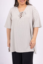 Plus Size V -neck tunic with striped fluid knot