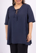 Plus Size V -neck tunic with striped fluid knot